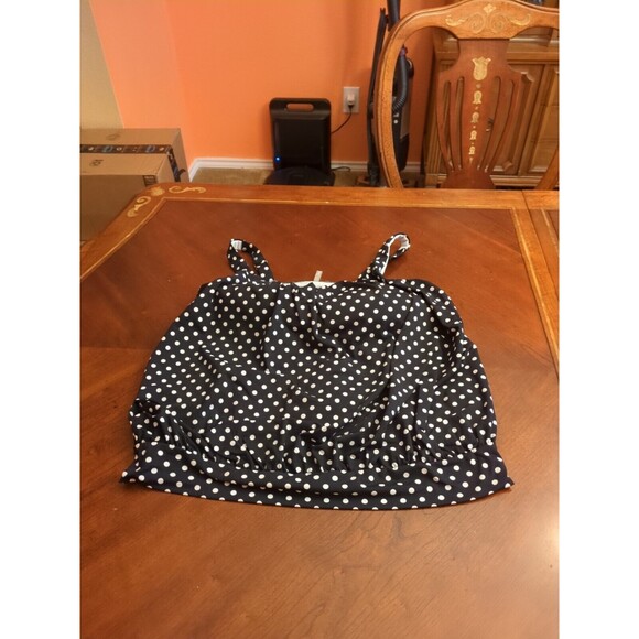 Lands' End Women's Black Tankini Top Swim Polka Dot Tummy Hiding Blosson  14W/16 - Picture 1 of 13